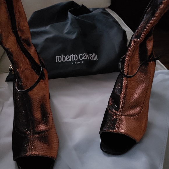 Designer Roberto Cavalli woven peep toe ankle boot - Picture 7 of 7